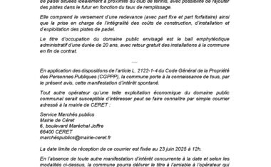 Avis de publicité - Appel à manifestation d’intérêt PADEL